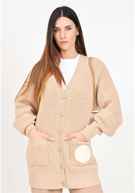 Cardigan beige da donna in viscosa mouliné punto pannocchia ELISABETTA FRANCHI | MK85S46E2AB2